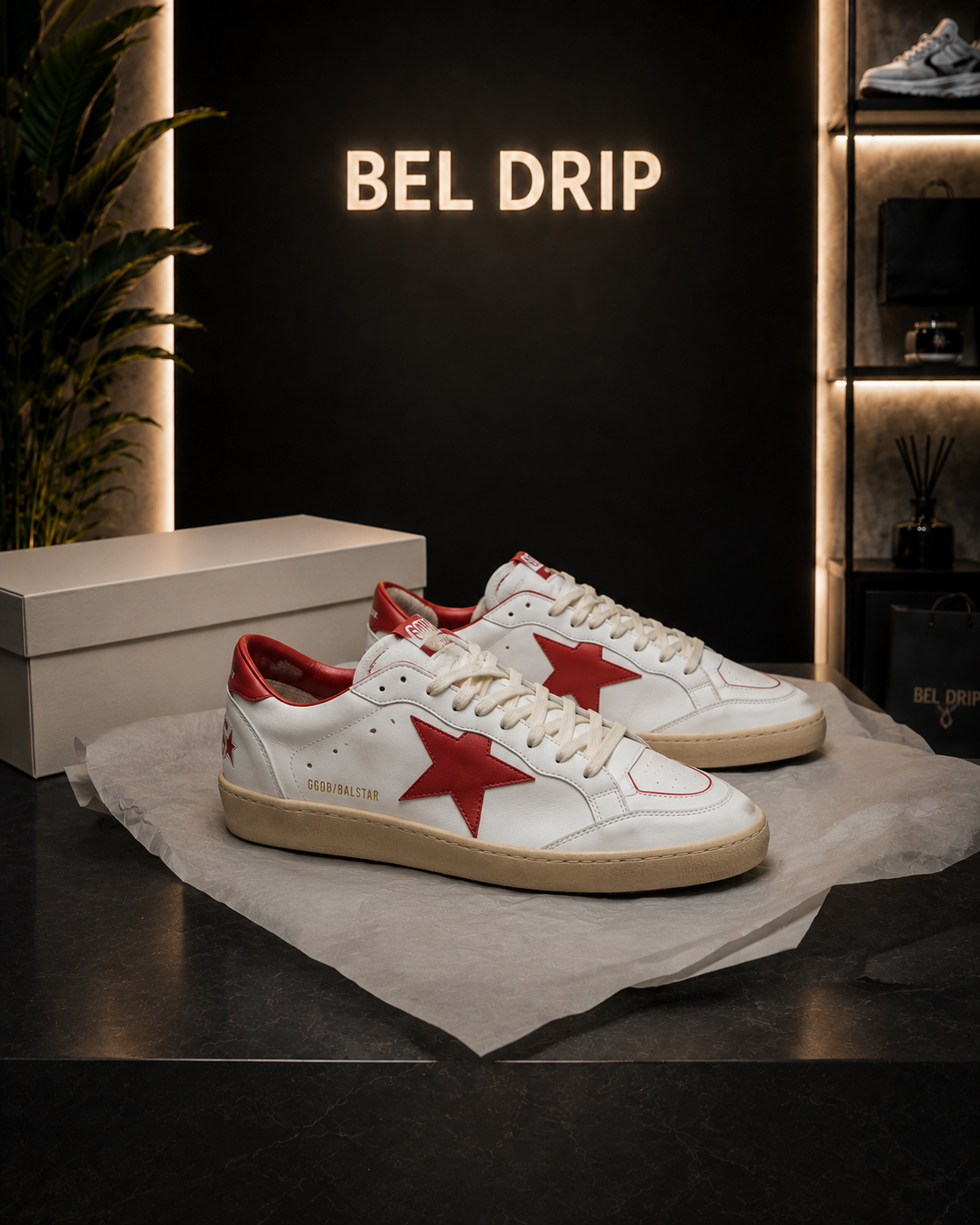 Goolden Goose Ball Star in nappa con stella e talloncino in pelle rossa