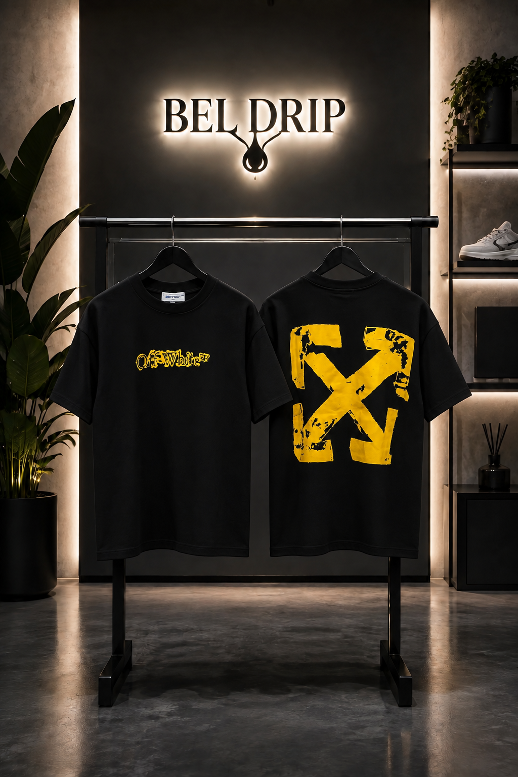 T-Shirt Off White Nera Spray Giallo